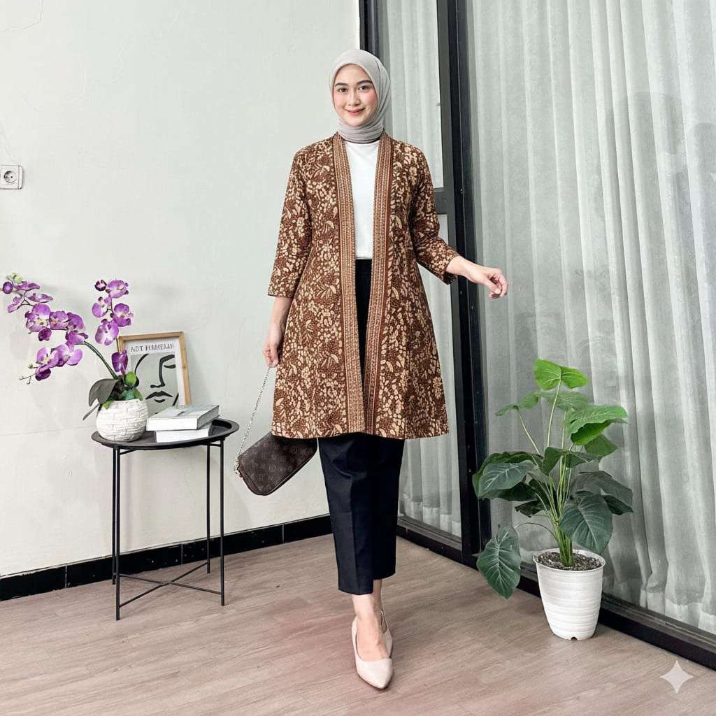 Blazer Batik Wanita Atasan Outer Batik Modern Lengan Panjang