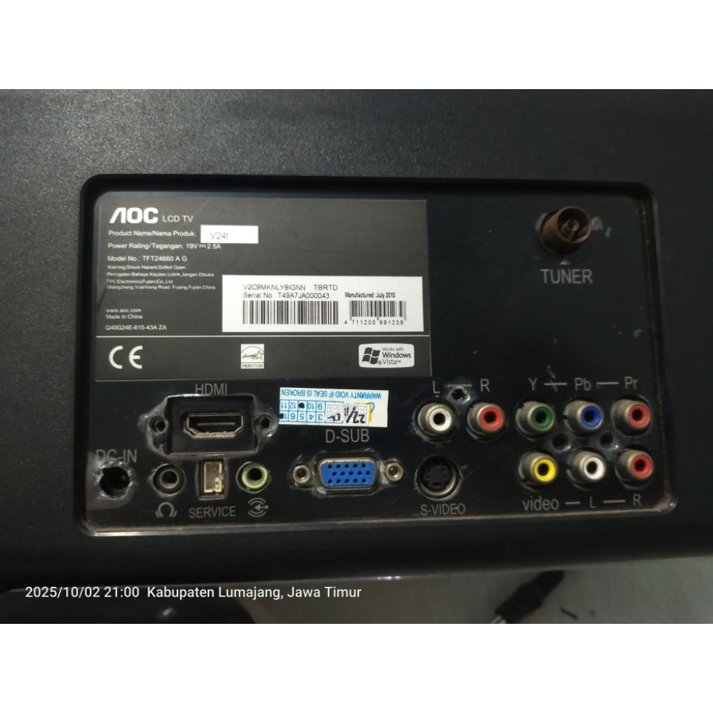MB,Mainbrod Modul AOC lcd Tv TFT24660. A.G Normal lcd rusak