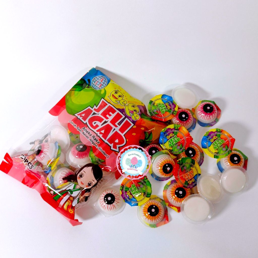 AAA QEQE JELI AGAR BENTUK MATA ANEKA RASA BUAH (1 PACK = 20 PCS)