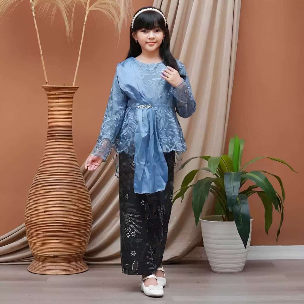 Setelan Kebaya Selendang Anak Perempuan Dan RoK Plisket Kebaya Pesta Wisuda Anak Umur 5 6 7 8 9 10