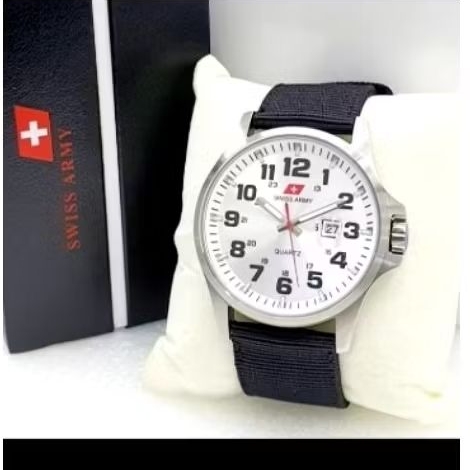 JAM TANGAN PRIA TALI KANVAS SWISS ARMY TAHAN AIR GARANSI 1 TAHUN