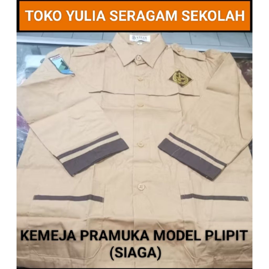 SERAGAM SEKOLAH - MERK YULIA - KEMEJA PRAMUKA SIAGA MODEL PLIPIT DI LENGAN UNTUK TK/SD/MI SWASTA MAU
