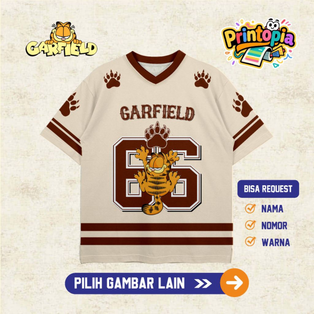 PRINTOPIA - Custom Jersey Anak/Jersey Garfield/Number Series Jersey/Jersey Full Printing/Casual