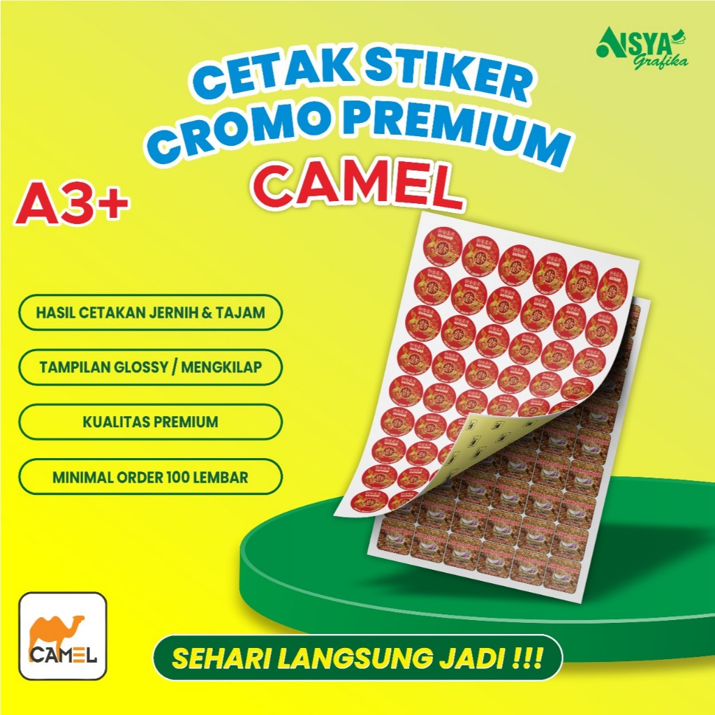 Print A3+ STIKER CROMO CAMEL | cetak A3+ stiker bontak stiker kemasan label makanan minuman | print 