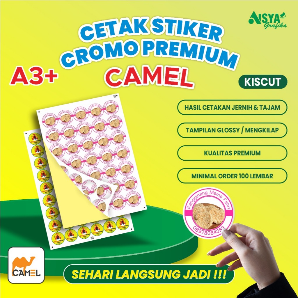 CETAK A3+ STIKER CROMO CAMEL KISS CUT stiker bontak stiker kemasan label | print A3+ stiker