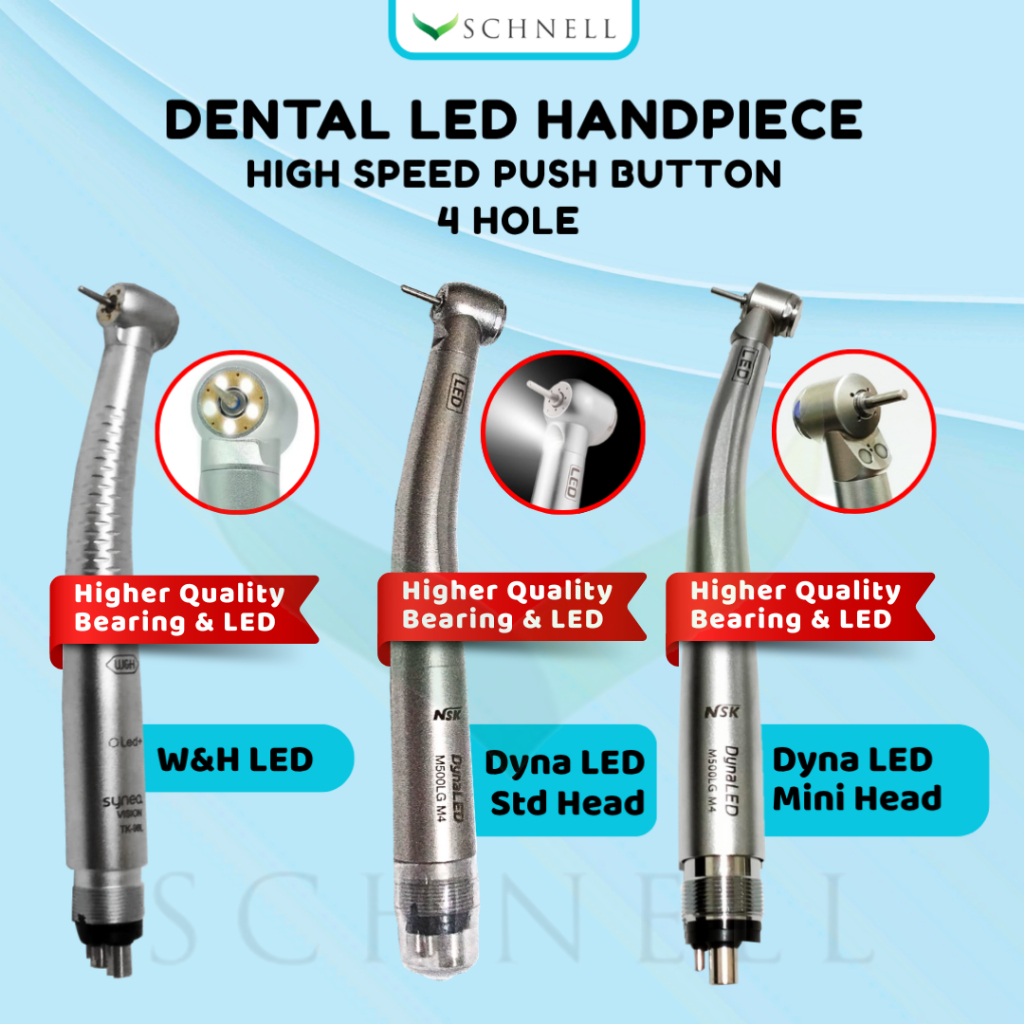 Highspeed Handpiece Dental with LED Lampu 4 Holes / High Speed Hand Piece Small Mini Head / Bur Gigi