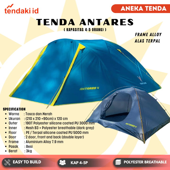 Tenda Camping LWY COMPASS 2p - Tenda Alloy Kapasitas 2-3 Orang Double Layer - Tenda Camping