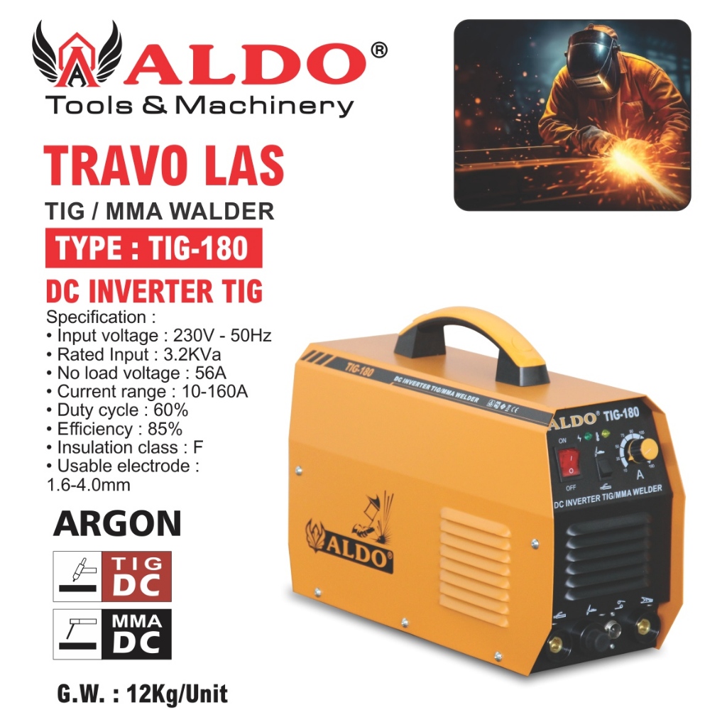 TRAVO LAS INVERTER TIG 180 / MESIN LAS / MESIN TRAVO LAS / DC INVERTER TIG / TIG MMA WALDER MACHINE 