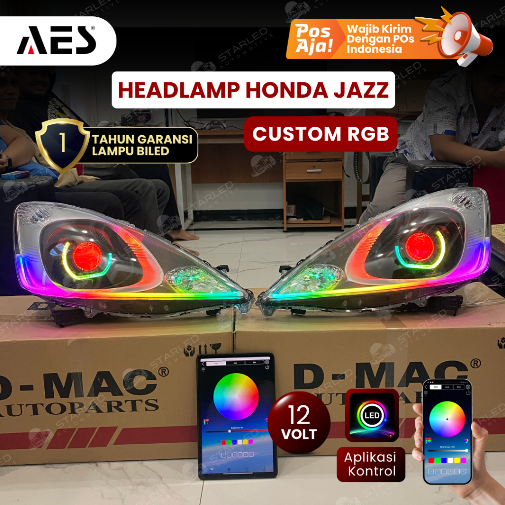 HEADLAMP HONDA JAZZ 2008-2011 GE8 CUSTOM BILED AES WST I-FUN 3 INCH 12V FULL RGB SEPASANG LAMPU DEPA