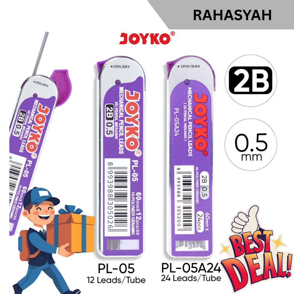 1 pak JOYKO Pencil Lead Isi Pensil Mekanik PL-05 2B 0.5 mm Stationery Bahan Hi-Polymer Ceramic Ukura