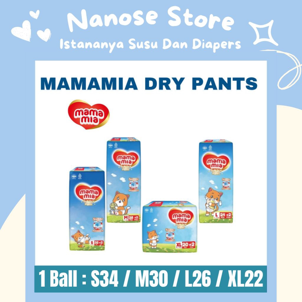 MAMAMIA Popok Celana Anak TERMURAH ‼️ Mamamia dry Pants S34, M30, L26, XL22 | Popok Celana Anak anti