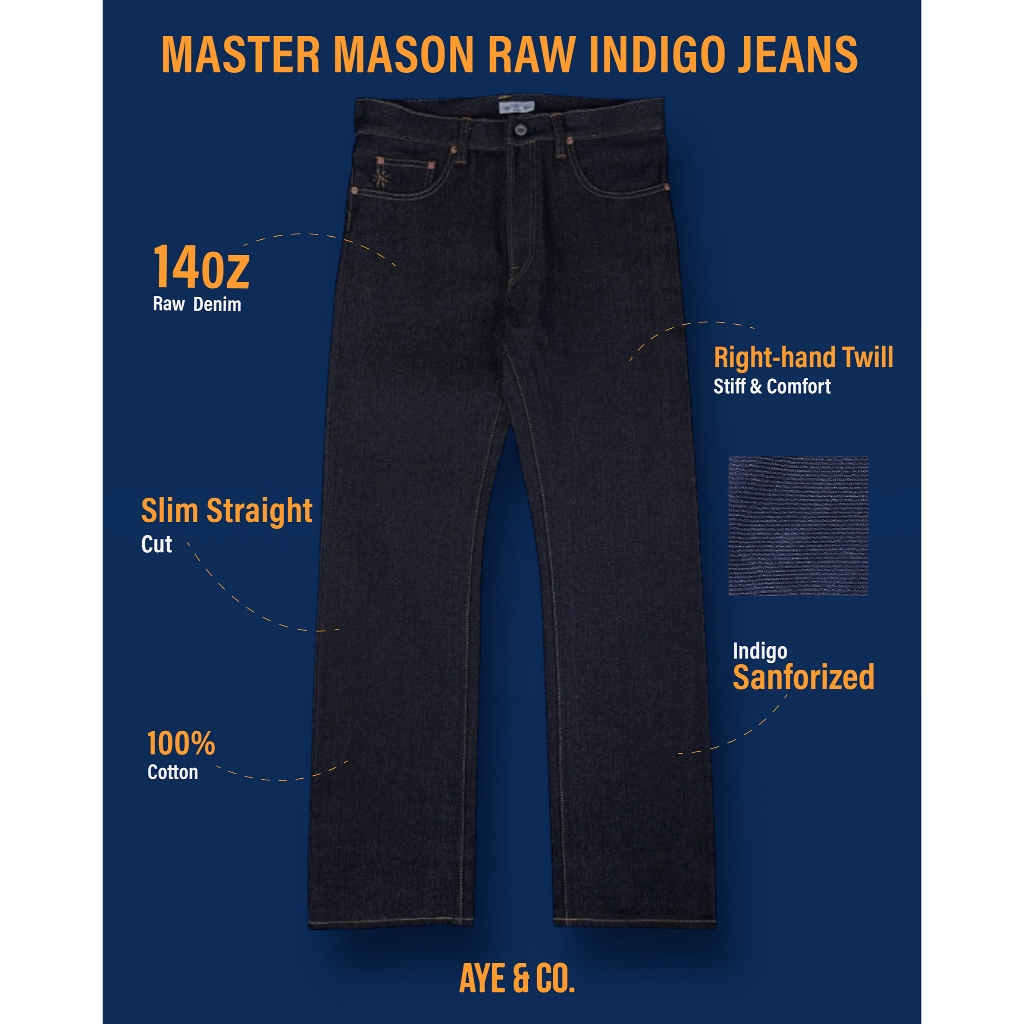 AYE & CO - Master Mason Blue Indigo Jeans - Slim Straight