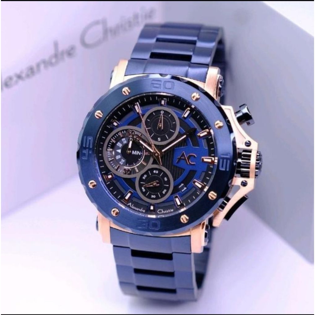 JAM TANGAN PRIA ALEXANDRE CHRISTIE AC 9205 MCB AC9205MCB ROSEGOLD BLUE ORIGINAL GARANSI RESMI 1TAHUN