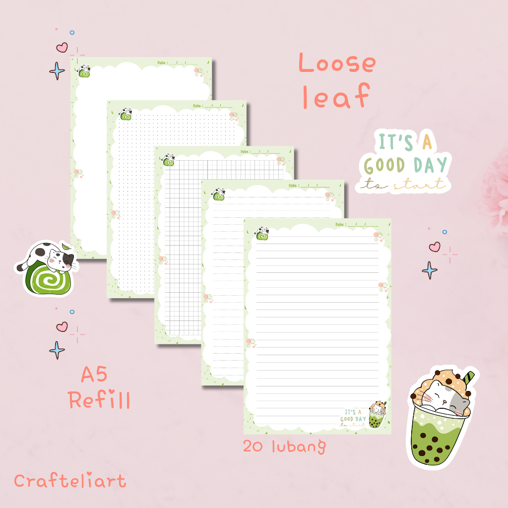 Matcha LooseLeaf Ukuran A5 | Refill Isi Binder Notebook | Isi Binder A5 | Isi Binder Kertas Lucu Aes