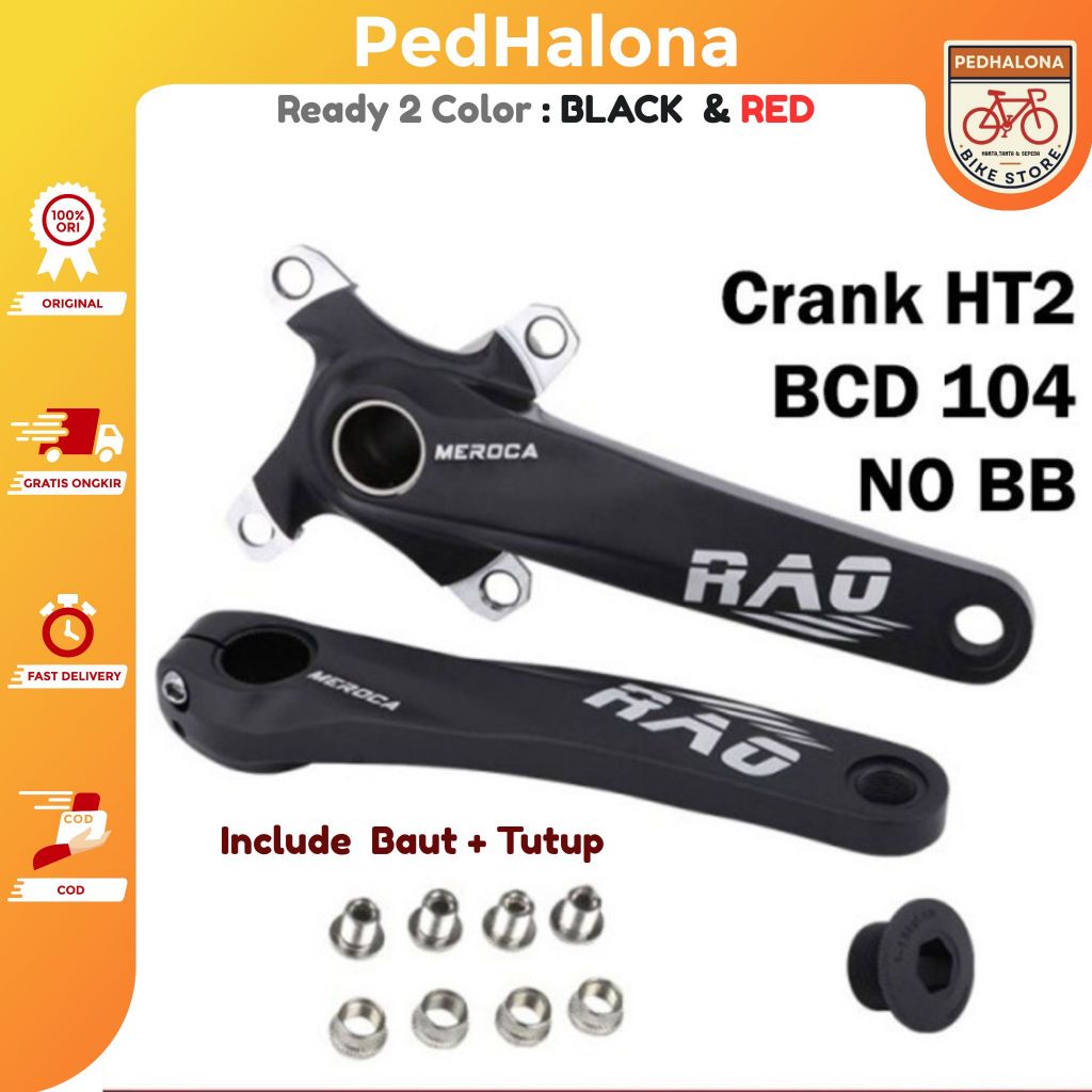 Meroca Rao Crankset Tanpa BB HT2 Crank Set Hollowtech BCD 104 Hitam