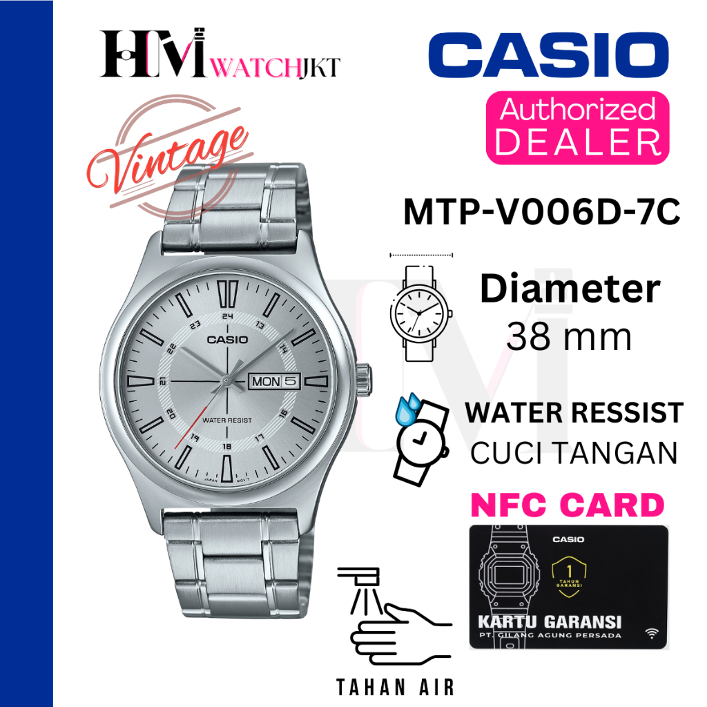 CASIO MTP-V006D-7CUDF Jam Tangan Pria Original Analog Rantai Antiair MTPV006 MTP-V006D-7C