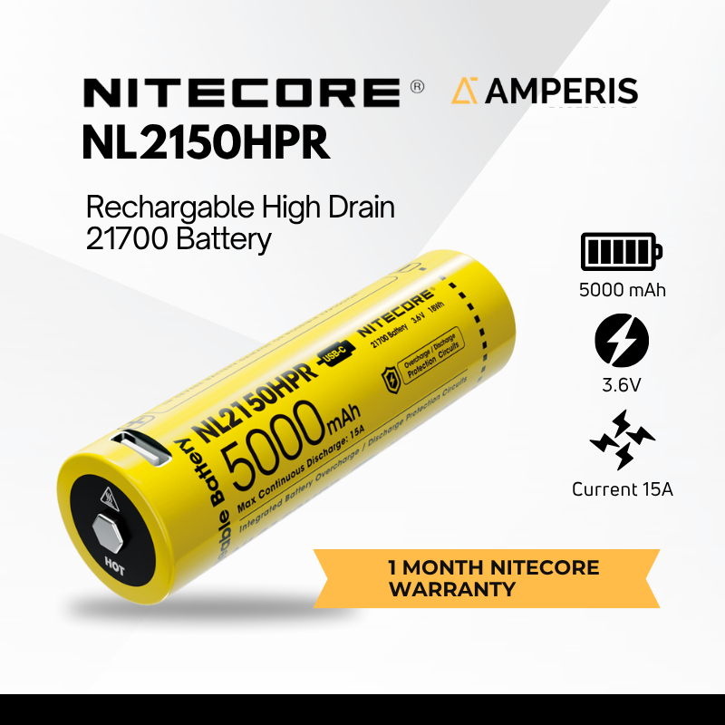 NITECORE NL2150HPR Lithium 21700 Battery High Drain Baterai Rechargable 3.6V 15A 5000mAh untuk Vape 