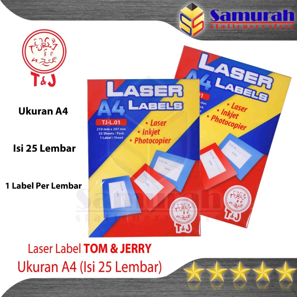 Kertas Laser Label Stiker Tom & Jerry L 01 Ukuran A4 isi 25 Lembar / Sticker TJ L.01 Warna Putih Dop