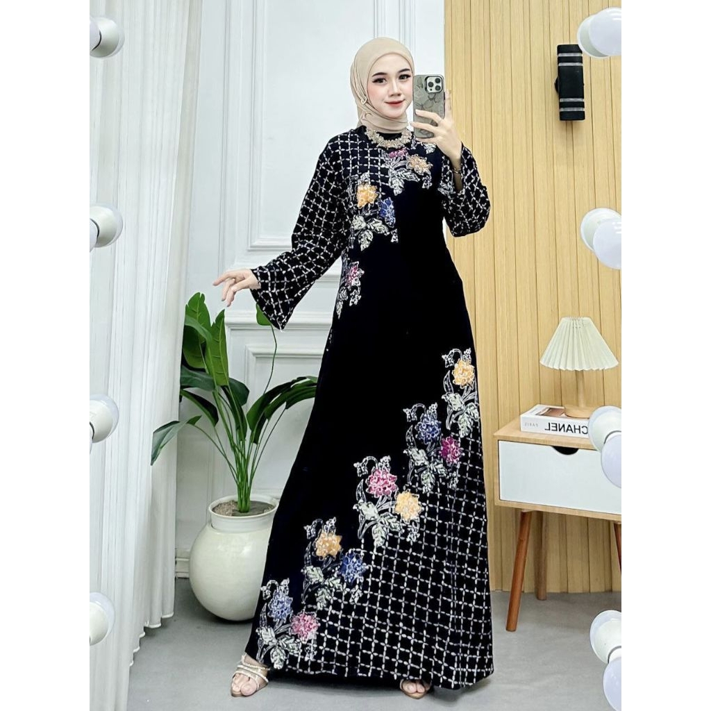 Gamis Batik Encim Adem Nyaman Panjang Muslimah-ANITA hitam