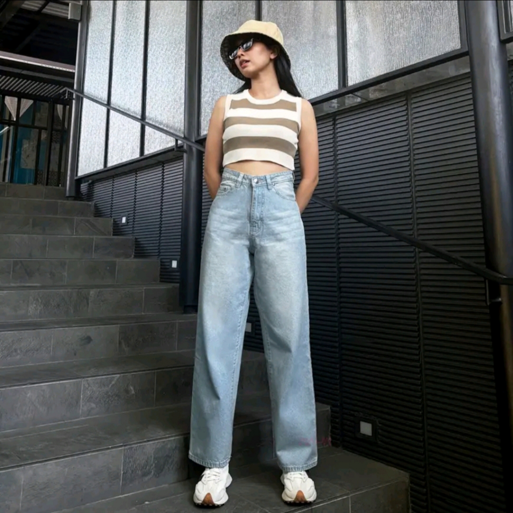 Celana jeans wanita highwaist loose kekinian model korean style - Celana jeans kulot wanita / Highwa