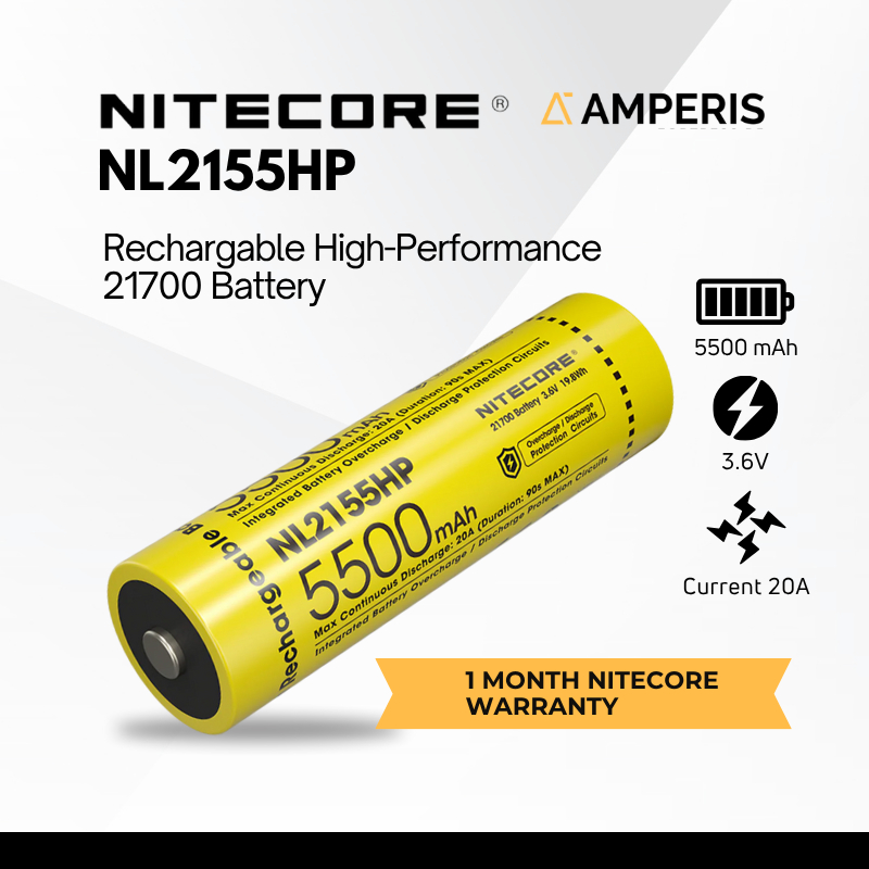 NITECORE NL2155HP Battery Lithium Rechargable baterai 21700 3.6V 20A 5500mAh Tahan Air IPX6 Untuk Se