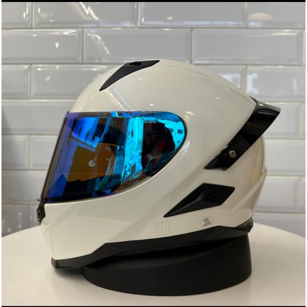 HELM snail ffs1 pearl white glossy paket ganteng visor iridium spoiler helm fullface snail
