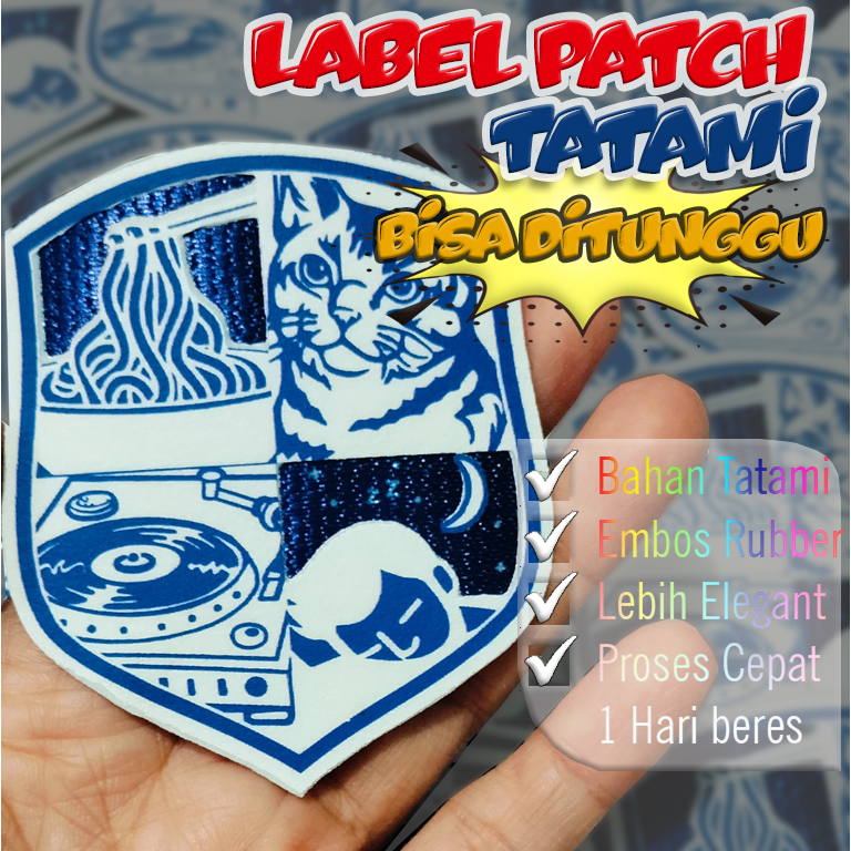 label patch bordir tatami berbagai warna metalik dan unik desain 3D di Bandung buat akseosris baju d