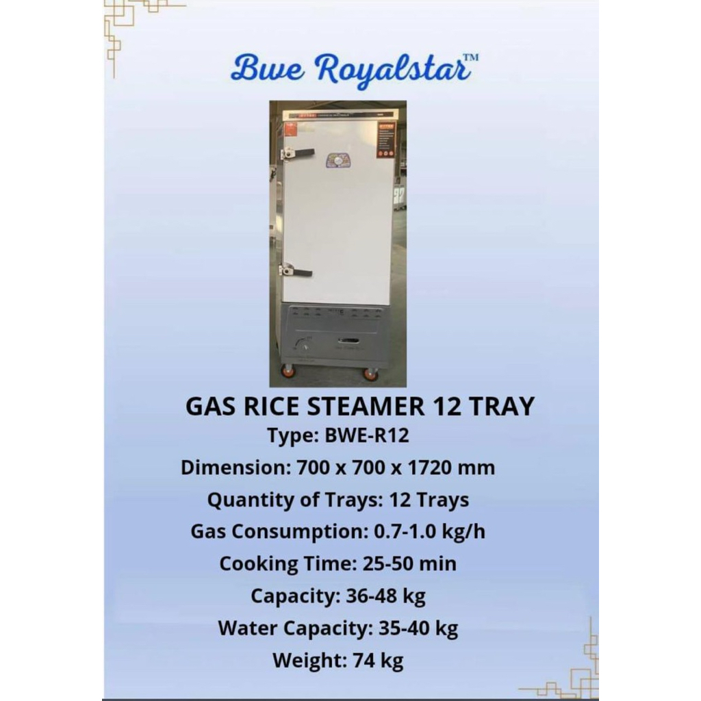 BWE GAS RICE STEAMER 12 tray