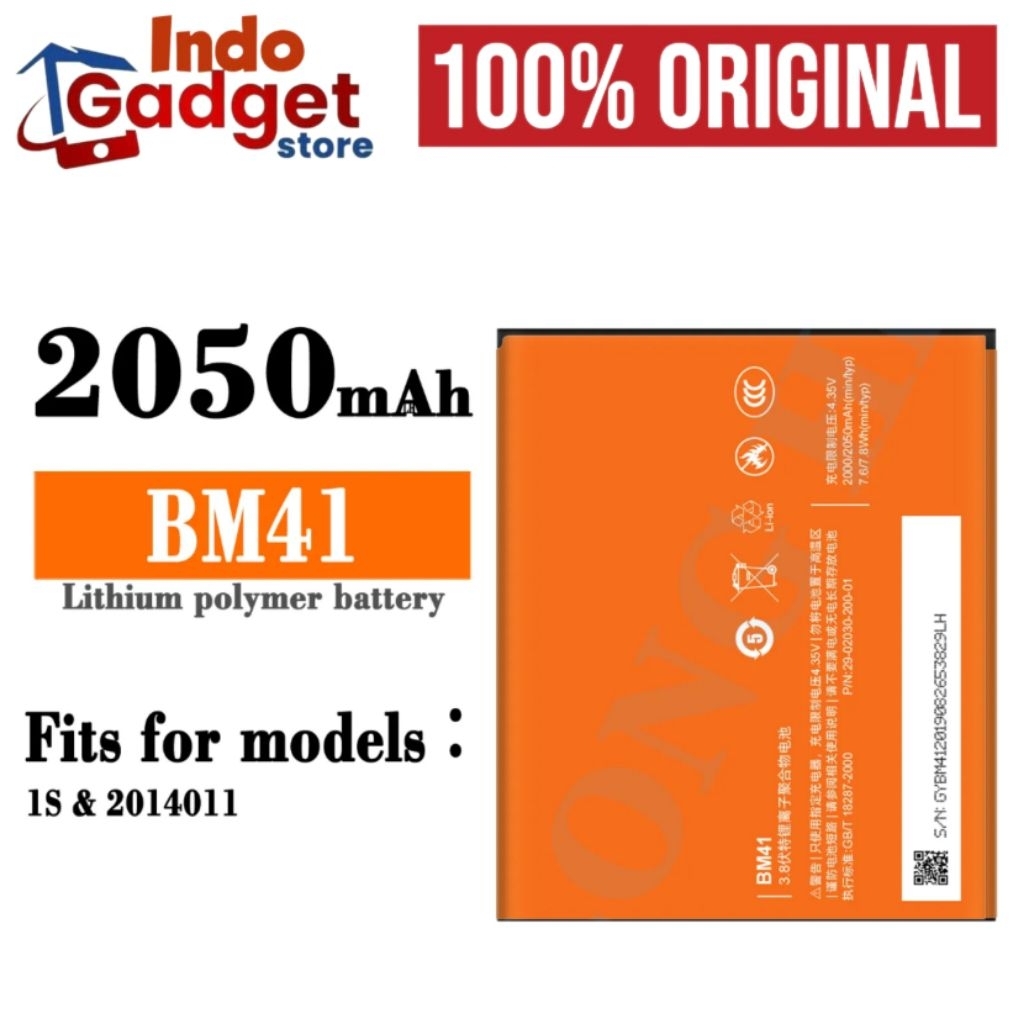 Baterai Batre Redmi 1S / BM41 Original Batre Baterai Battery BM 41 Xiaomi Redmi 1S Original