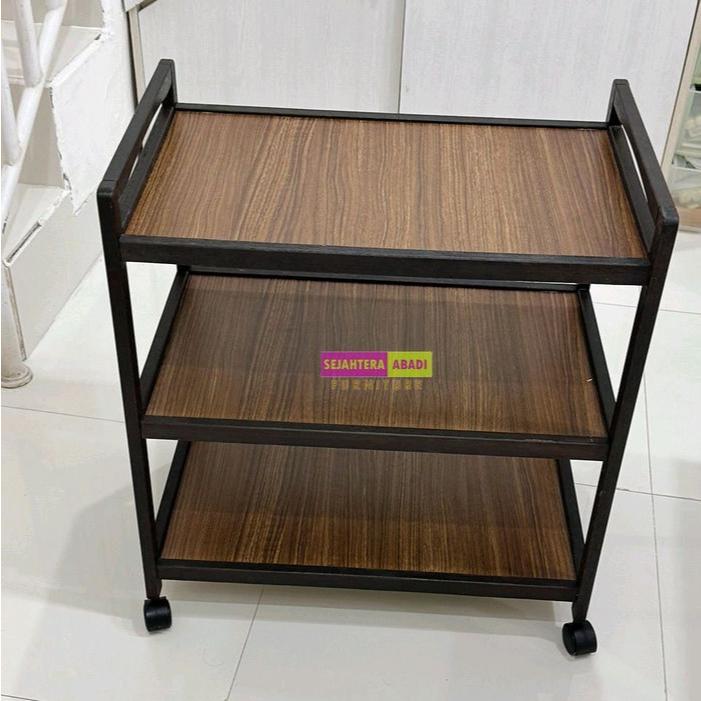 rak dorong serbaguna kayu, rak dapur dorong, rak tv, rak susun roda