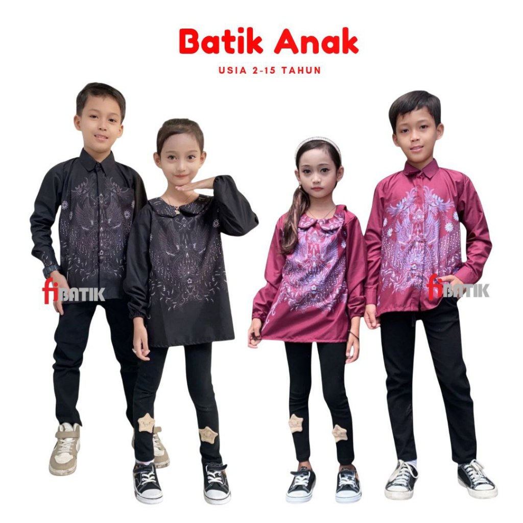 Kemeja Batik Anak Cowok Cewek Lengan Panjang Usia 2-15 Tahun Batik Anak Sekolah Hari batik