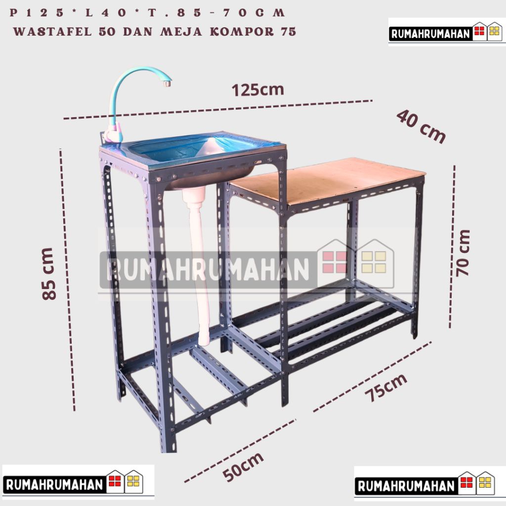 wastafel single bak dan meja kompor 2 tungku 75