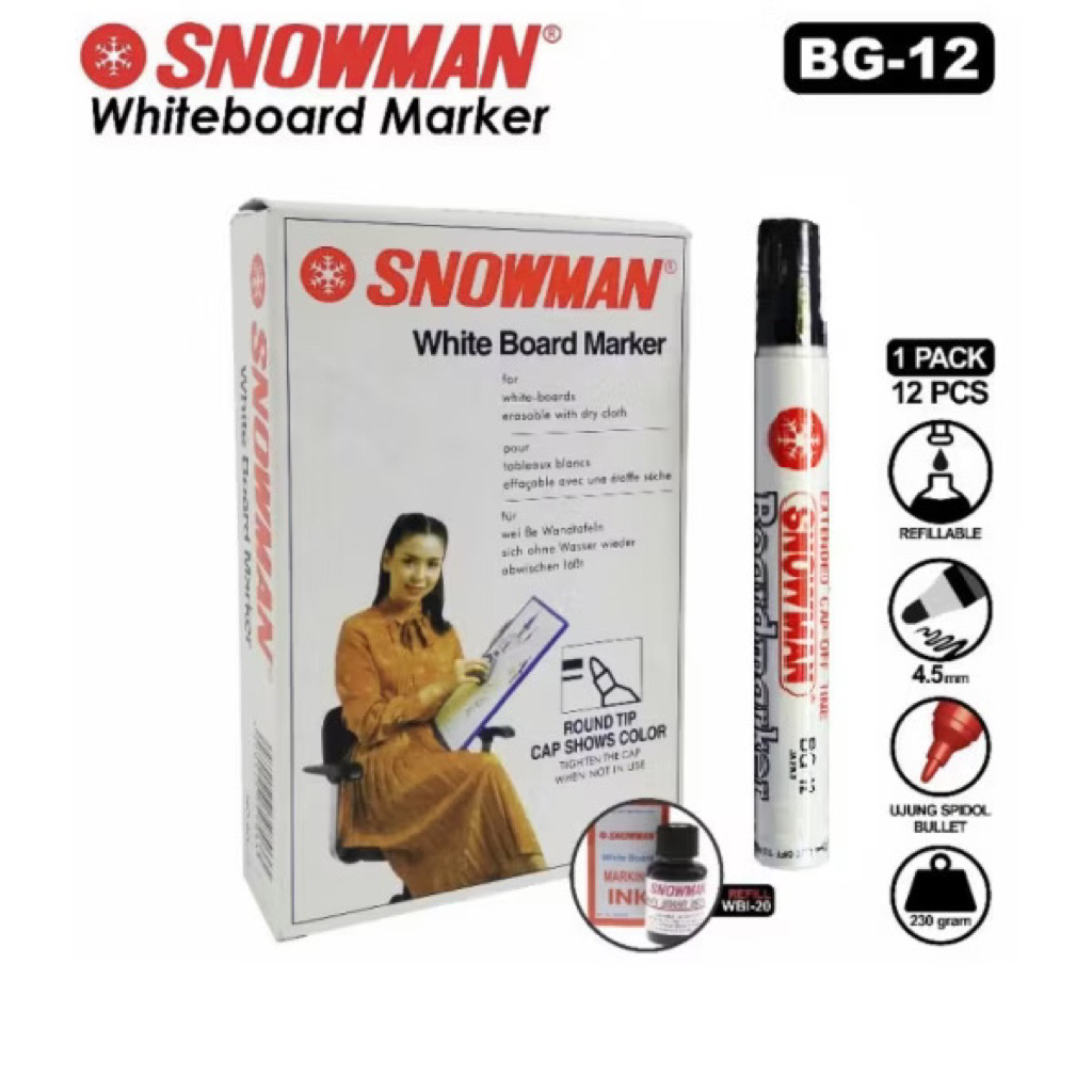 Spidol Papan Tulis Snowman BG-12 [ Whiteboard Marker Snowman BG-12]