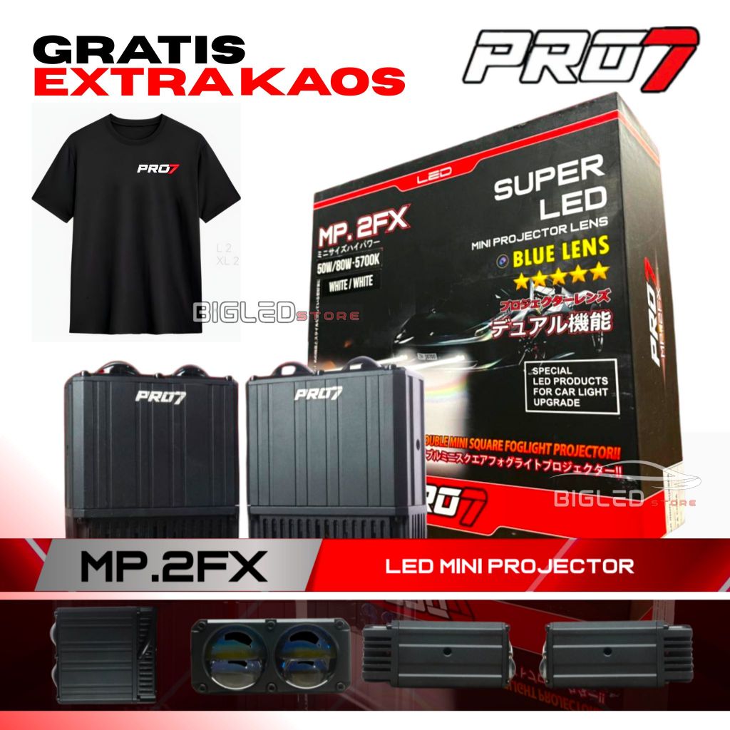 [GRATIS EXTRA KAOS] DOUBLE MINI Projie Pro7 PRO 7 MP.2FX Super LED Blue Lens 2x 50W-80W / MP2FX / MP