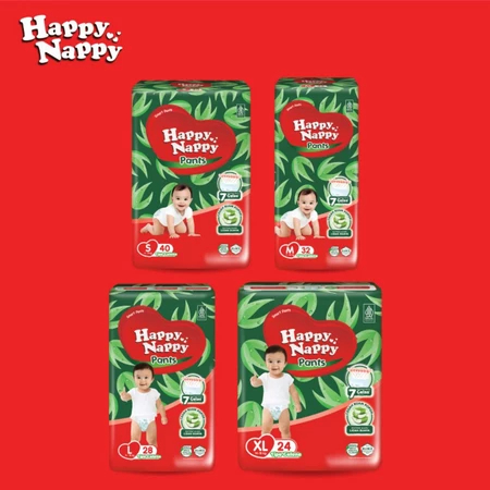 Happy Nappy Smart Pants Popok Bayi ukuran S40 / M32 / L28 / XL24 / S60 / M52 / L46 / M32