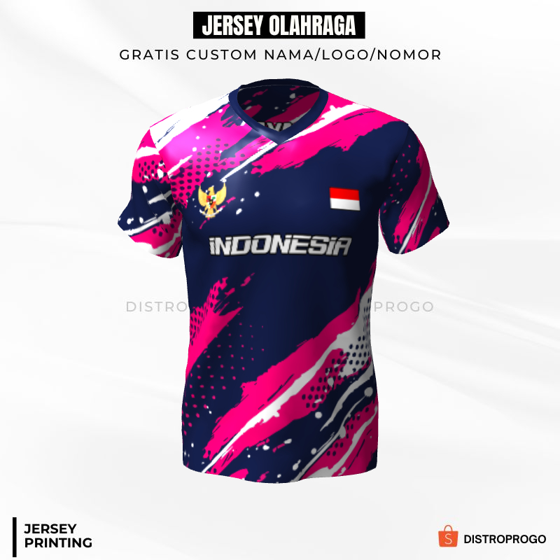 Kaos Jersey Futsal Custom Navy Pink Putih Motif Abstrak 261