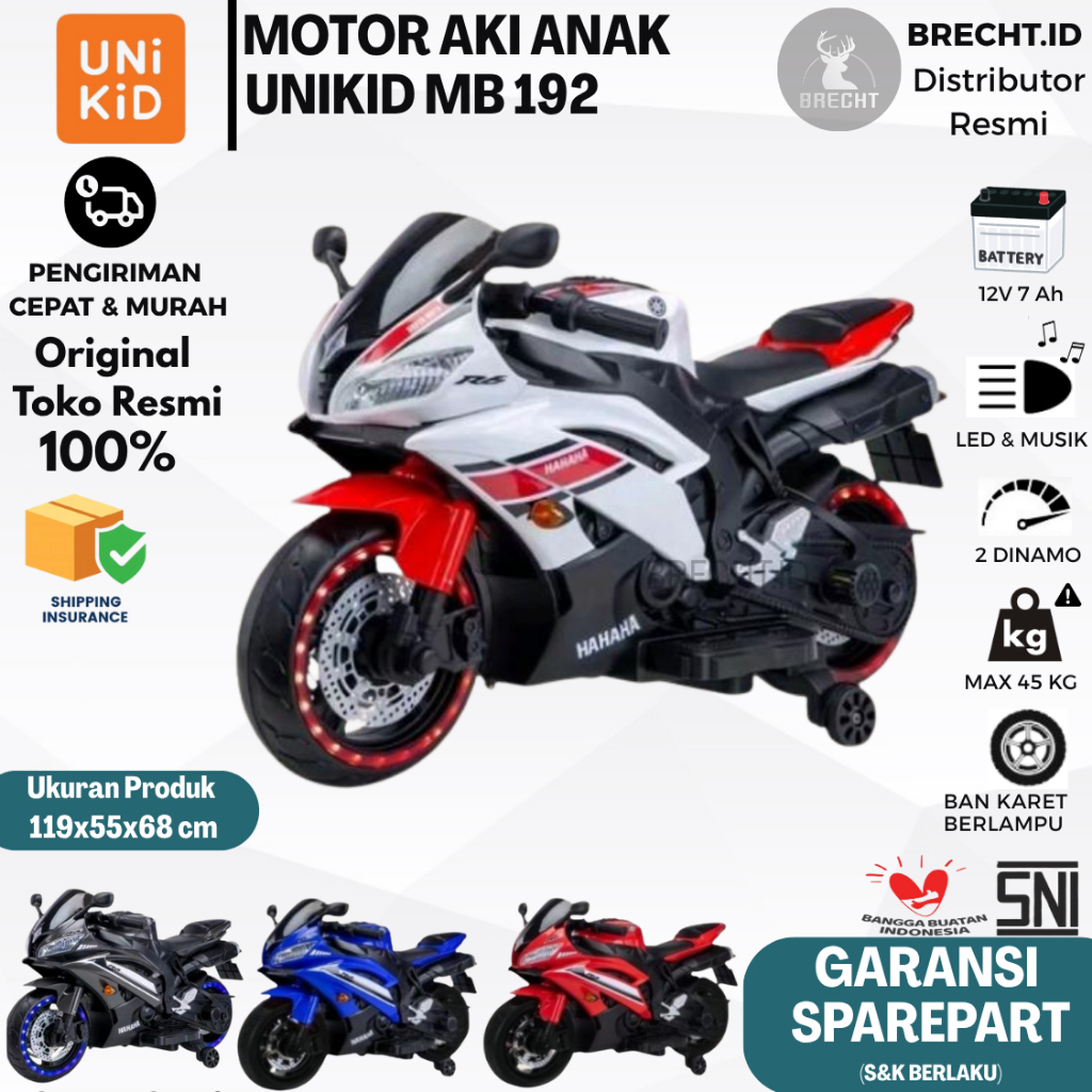 Mainan Anak Motor Aki GP Sport Unikid MB 192 Ban Karet
