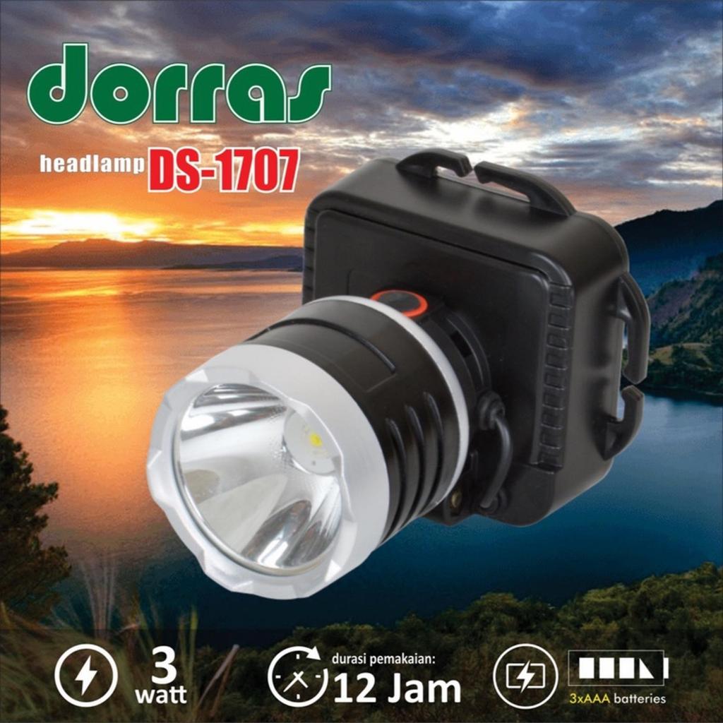 Senter Kepala Waterproof Dorras DS 1707 3watt LED Laser Super Terang Baterai lepas pasang