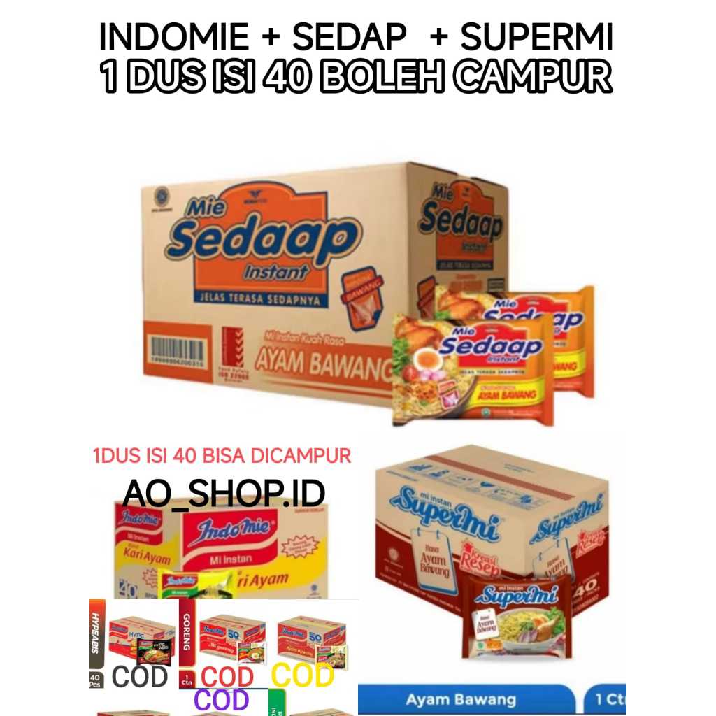 MIE INSTANT INDDOMIE/MIE SEDAP/SUPERMIE [ 1 DUS CAMPUR ISI 40 PCS]