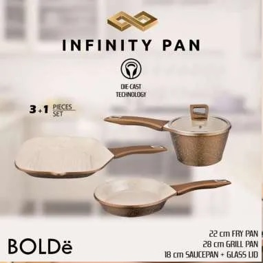 Infinity Bolde Pan 3+1 Set Gold Anti-Lengket