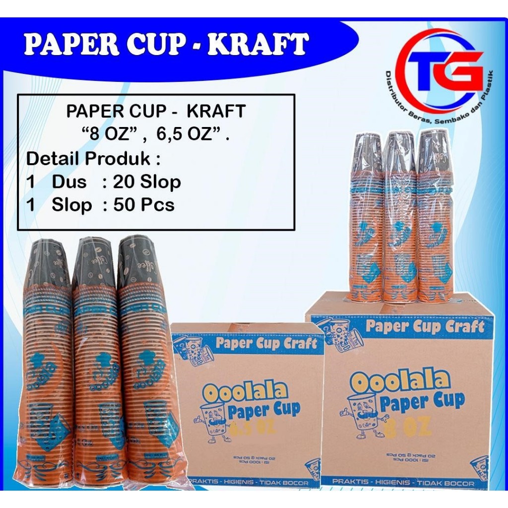 GELAS PAPER CUP KRAF '' 6,5OZ , 8OZ
