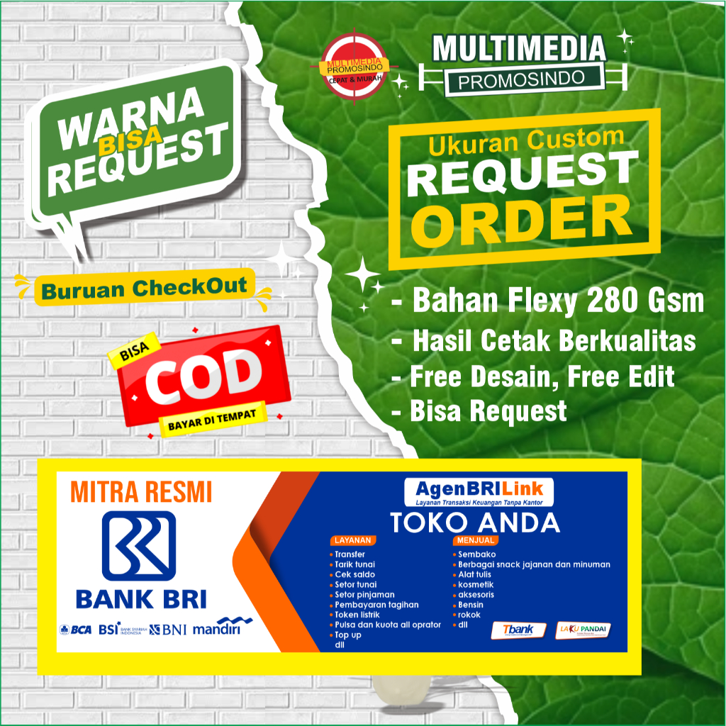 Cetak Spanduk / Banner / MMT Custom ( FREE DESAIN ) BRILINK AGEN BRI