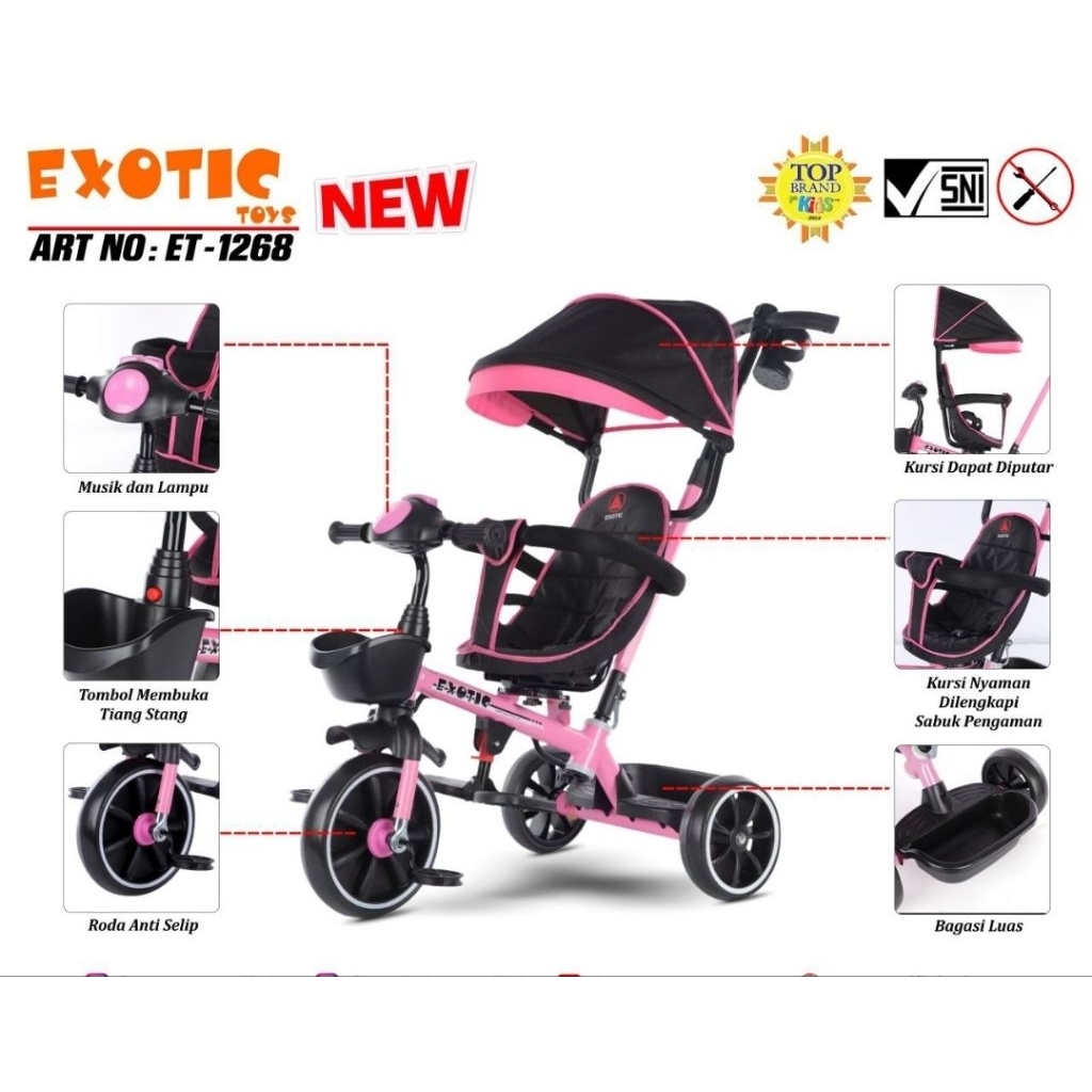 Stroller Exotic ET-1268 Sepeda Anak Roda Tiga ET 1268 ET1268 Tricycle 3