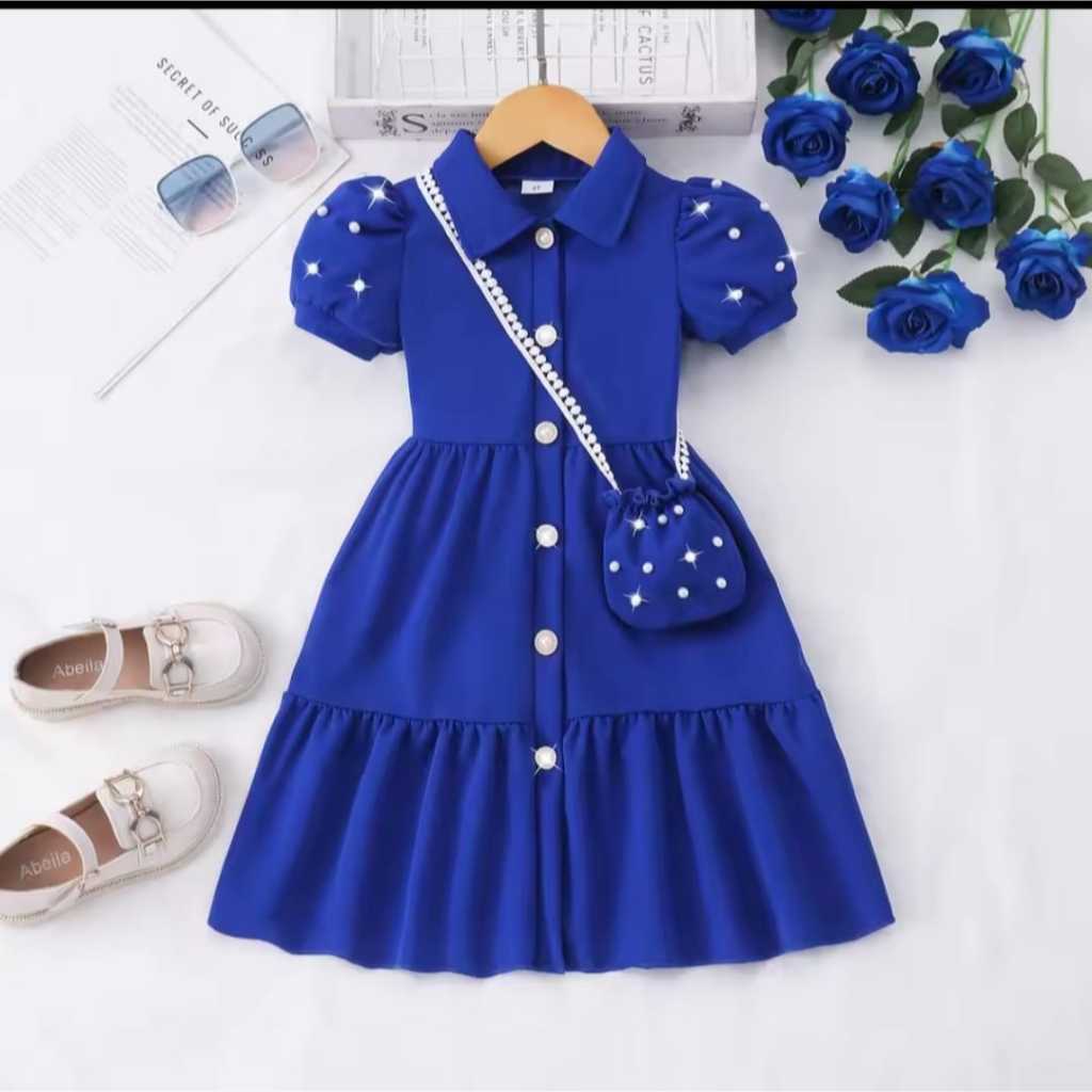 DRESS ANAK PEREMPUAN KOREA SYIRA PEAR  PLUS BAG/ TERBARU/USIA 5-10 TAHUN/FANAK KOREA//ANAK BANGKOK/F