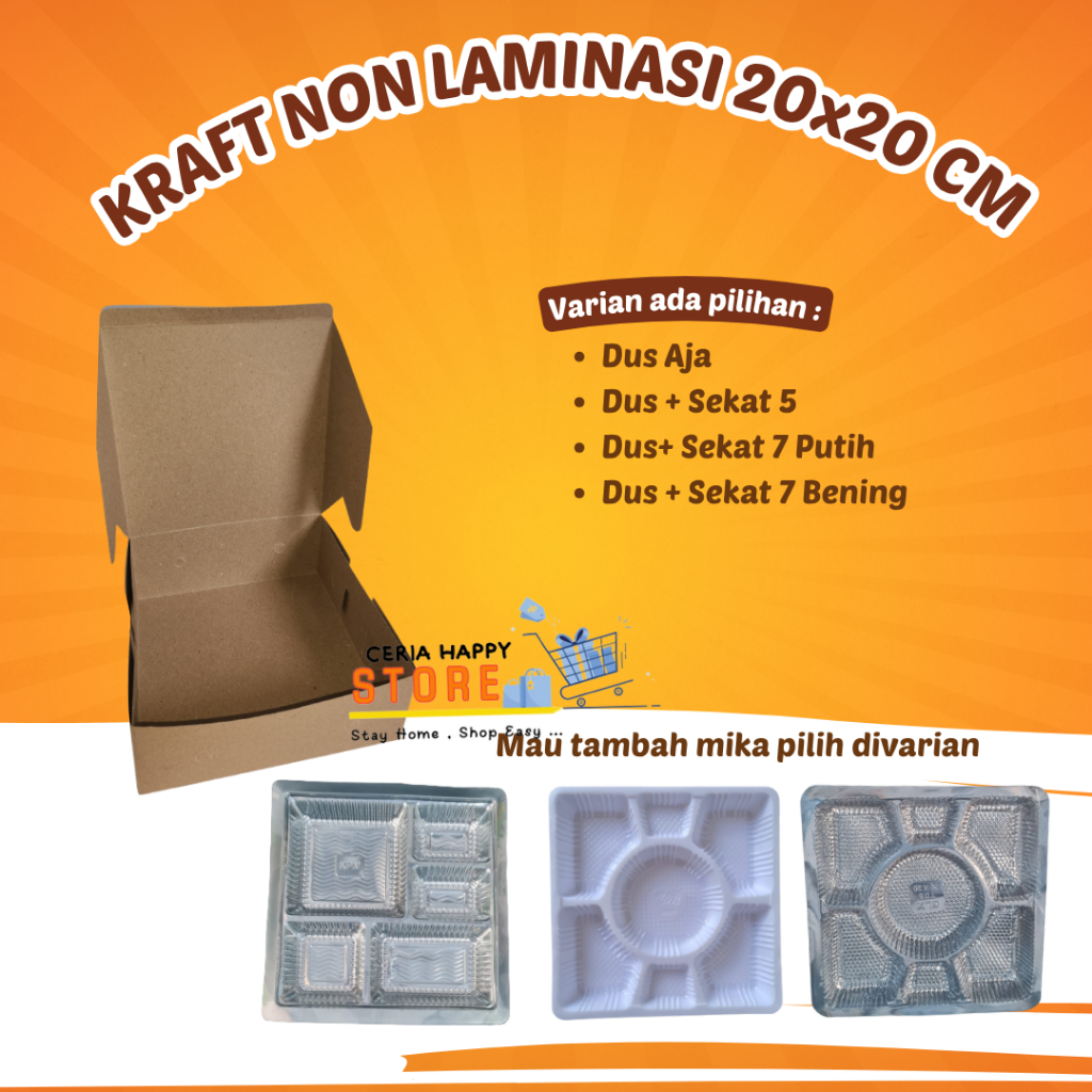 CERIA - Box Kraft Non Laminasi Dus Nasi Kotak Kekinian Catering Ukuran 20X20