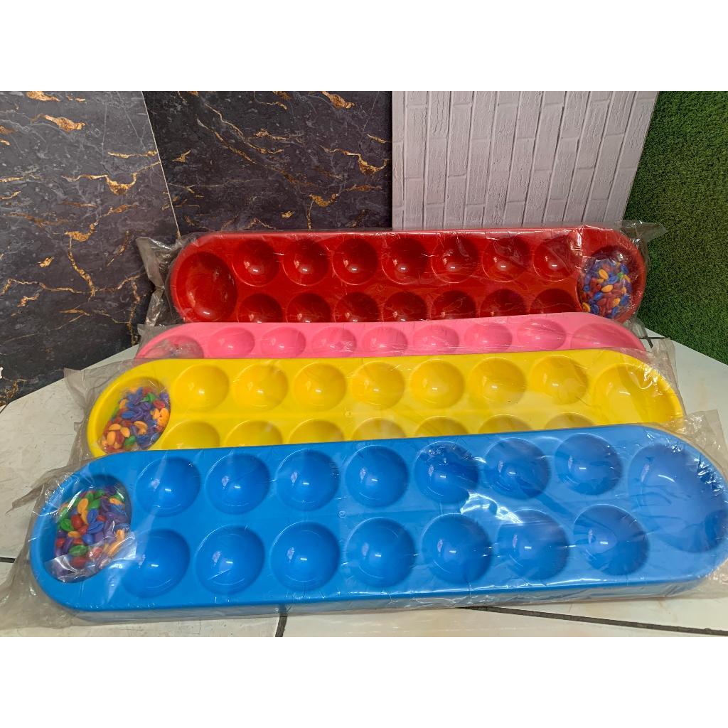 LIV - Congklak Mainan Tradisional / Klasik Dakon Warna Plastik 14 Lubang LIVINO / Dakon Congklak