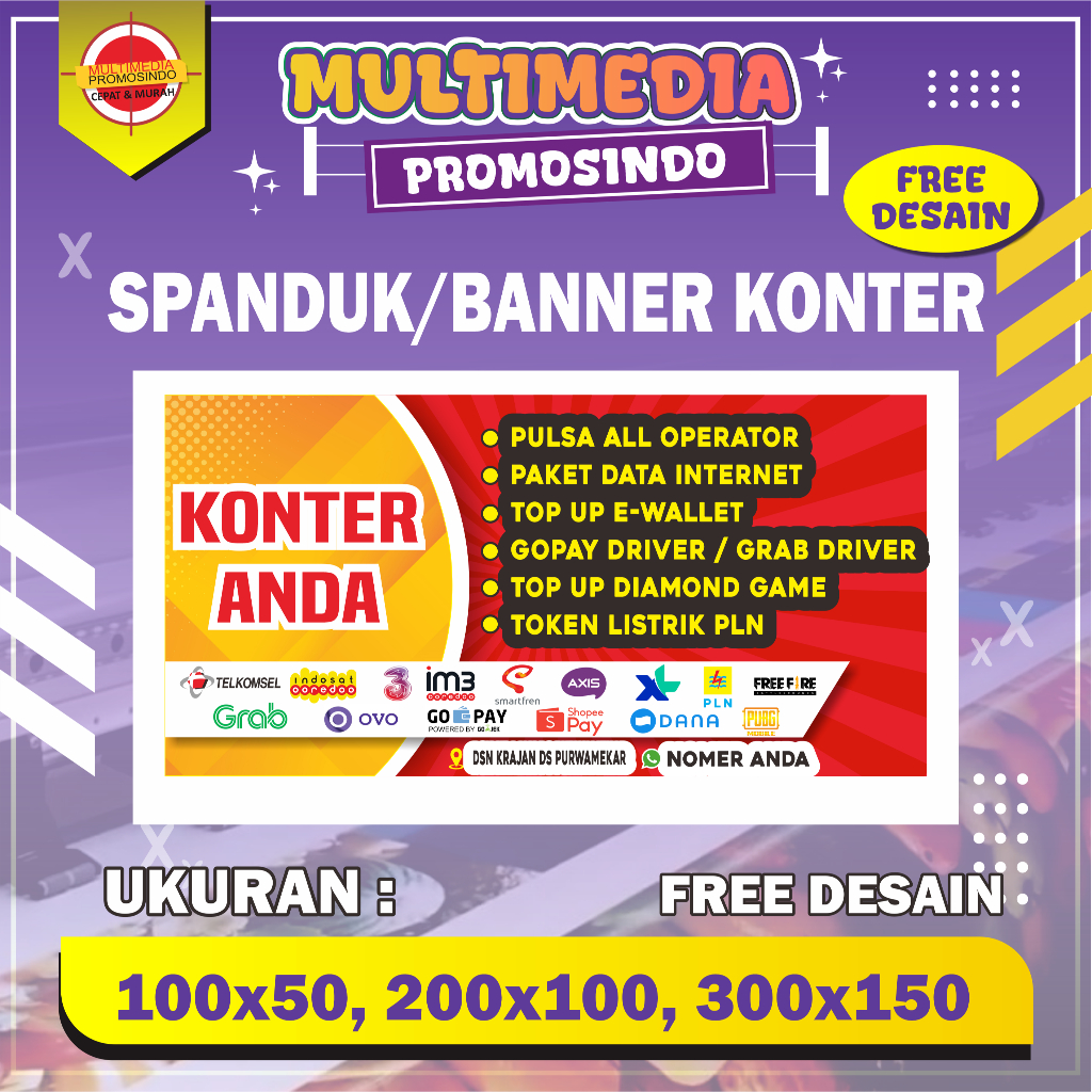 Spanduk Banner Konter Bahan Flexy 280 , Spanduk Konter Free Design