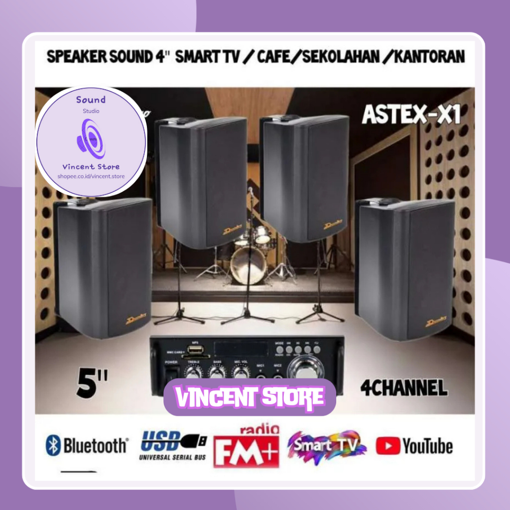 Paket 4 Speaker 5 Inch DUSENBERG Astex X 1, Cafe, Restoran - Bluetooh