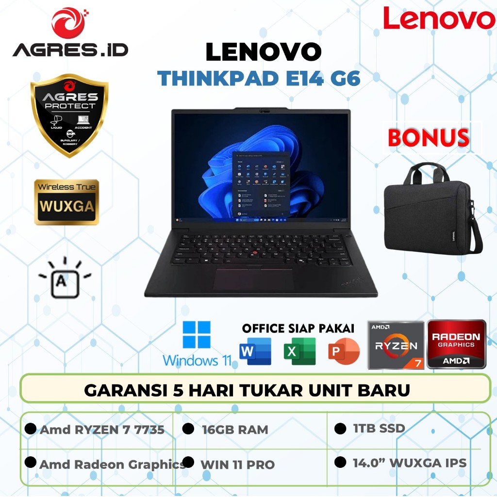 Lenovo Thinkpad E14 G6 RYZEN 7 7735 16GB 1TB 14.WUXGA W11PRO-Garansi Resmi