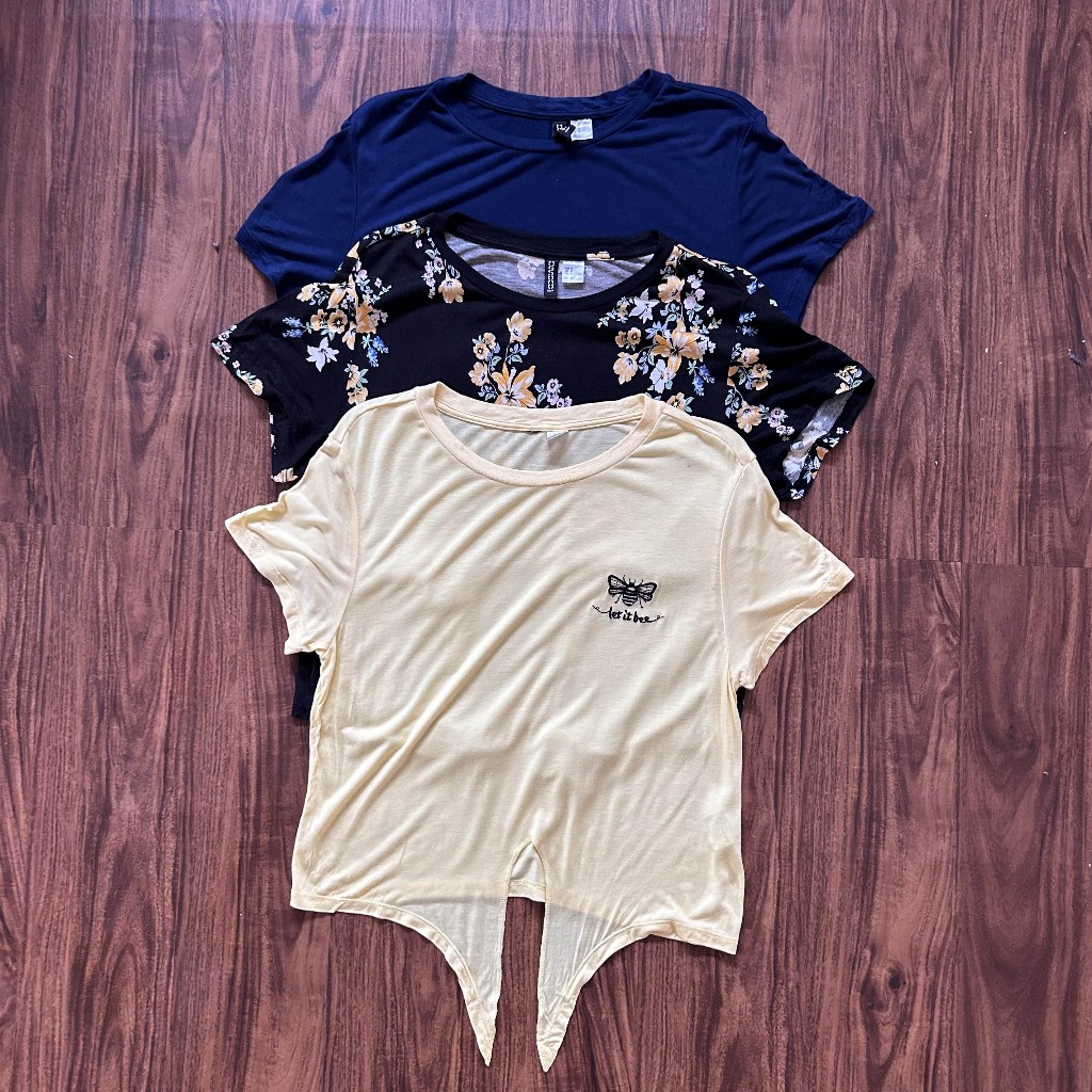 [HM-12][Grade B] H*M Tshirt Crop With Tie Shortsleeve Women | Kaos Crop dengan Pita Wanita